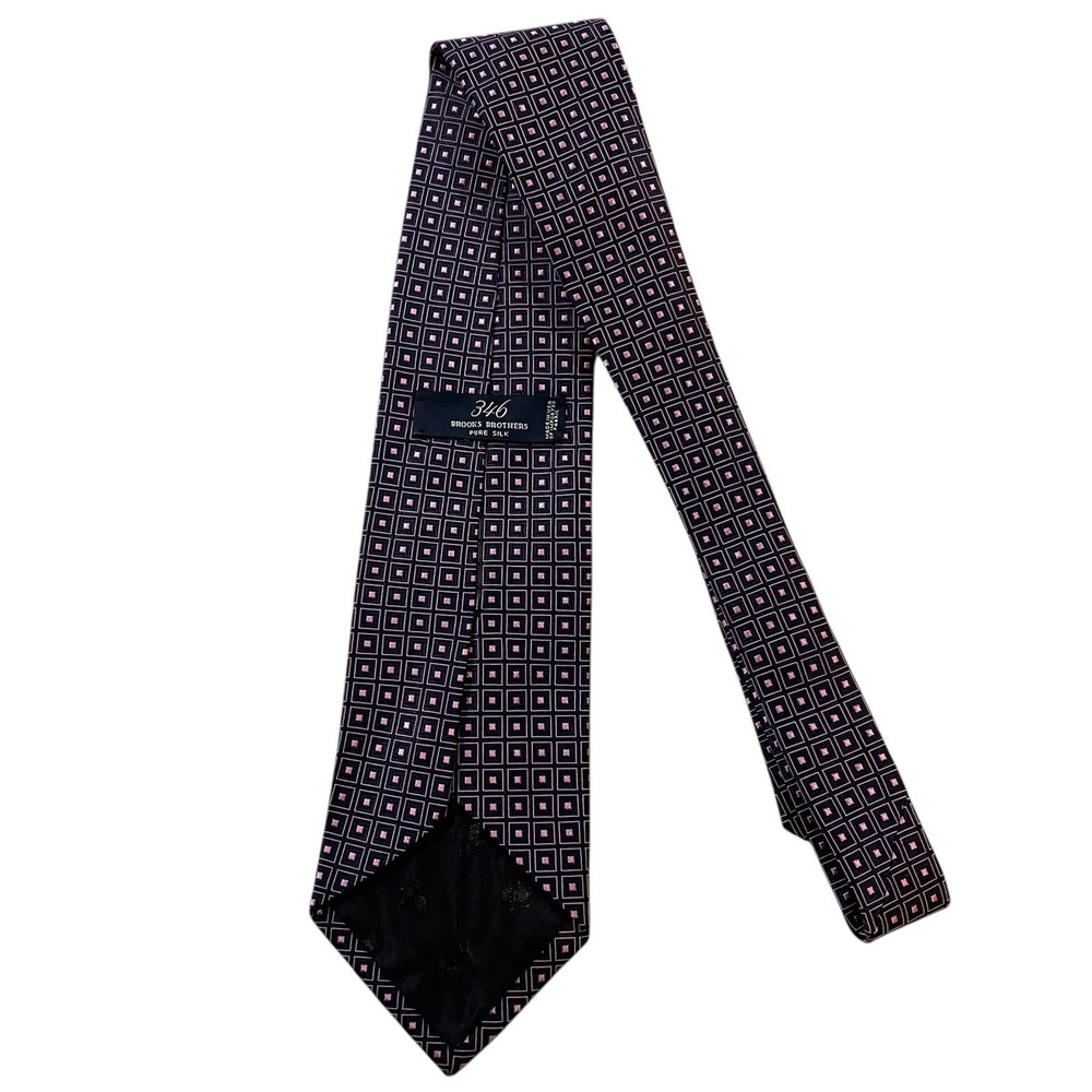 Brooks Brothers 346 Men's Tie Navy Blue & Pink Geometric Pure Silk Tie - Picture 3 of 5